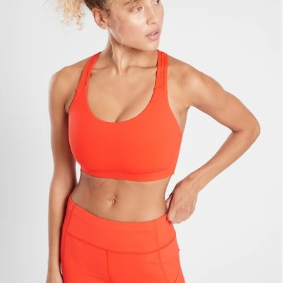 Athleta Contender Red Orange Mesh Panel Sports Bra Size M - Picture 1 of 5